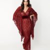 * Unique Vintage Burgundy Floral Lace Desmond Caftan Dress Midi & Maxi