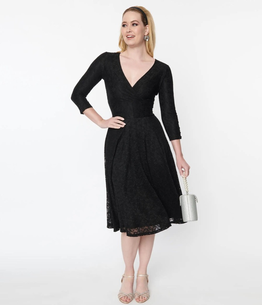 * Unique Vintage Black Lace Gilda Swing Dress Swing