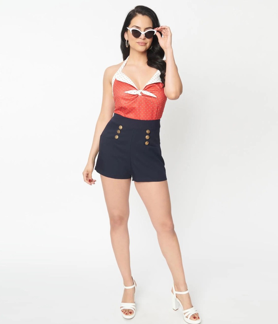 * Unique Vintage Navy Blue High Waist Sailor Debbie Shorts High Waisted Bottoms