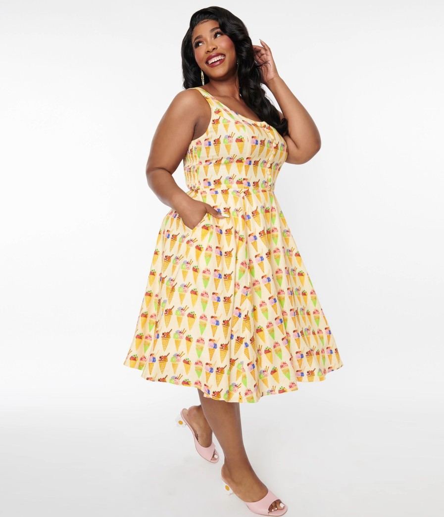 * Miss Lulo, Inc. Plus Size Yellow Heidi Ice Cream Fit & Flare Dress Fit & Flare