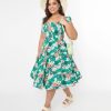 * Pop Soda Hell Bunny Light Blue & Green Tropical Ukulele Swing Dress Everyday