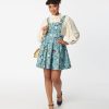 * Unique Vintage Sage Green & Mushroom Print Brionne Pinafore Skirt Fit & Flare