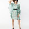 * Smak Parlour Green Moth Print Social Climber Caftan Fit & Flare