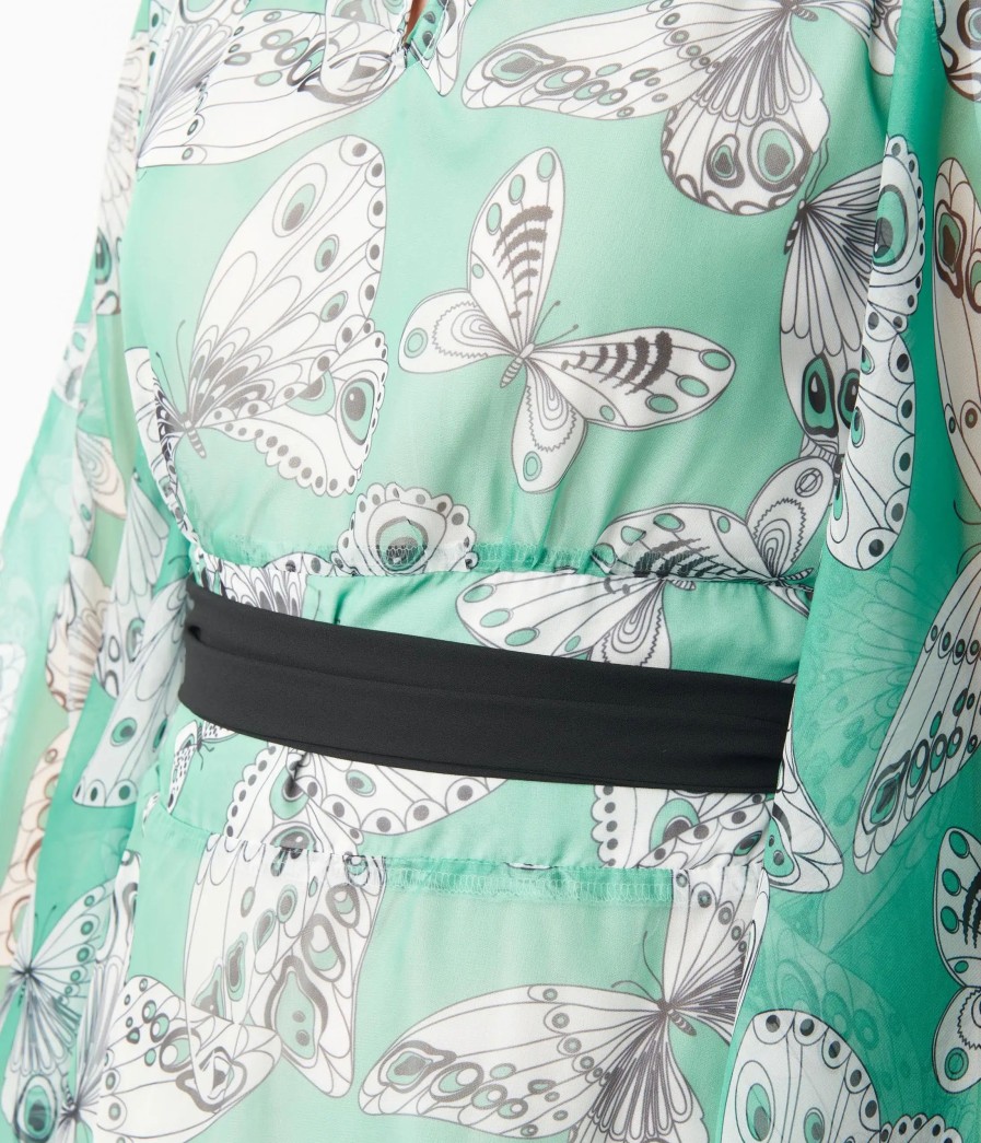 * Smak Parlour Green Moth Print Social Climber Caftan Fit & Flare