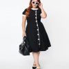 * Unique Vintage Plus Size Black & White Contrast Button Swing Dress Swing