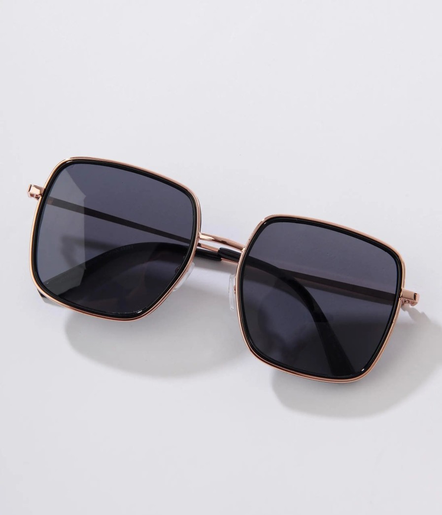 * Aj Morgan Eyewear (B2B Wholesale) Black & Rose Gold Square Sunglasses Swim Accessories