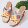 * Jp Original Corp. Ivory Multicolor Crochet Platform Wedges Swim Accessories