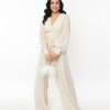 * Unique Vintage Ivory Jumpsuit & Skirt Overlay Midi & Maxi