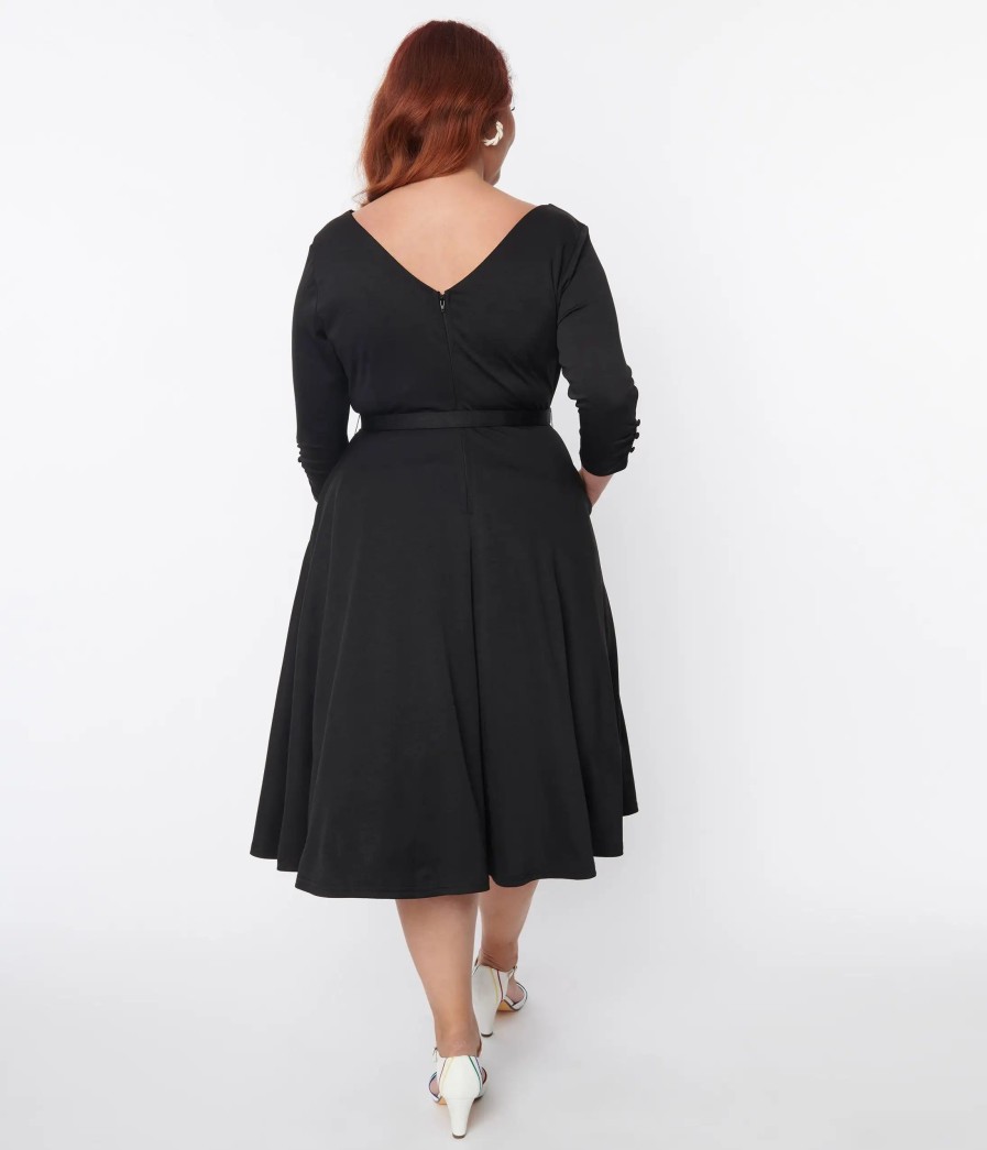 * Unique Vintage Plus Size Black Knit Devon Swing Dress Swing