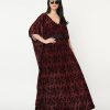 * Unique Vintage Burgundy La Catrina Burnout Burton Caftan Dress Midi & Maxi