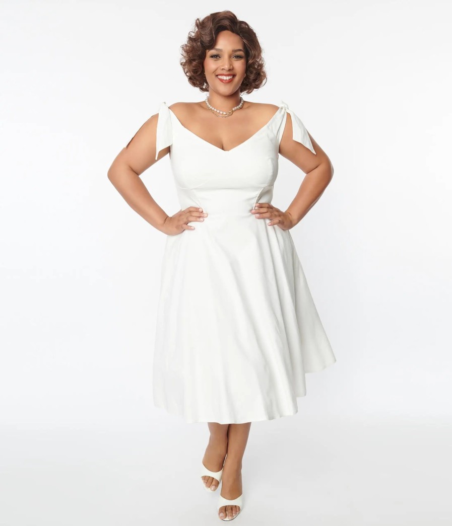 * Unique Vintage Plus Size Off White Prairie Swing Dress Swing