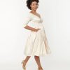 * Unique Vintage Creamy Ivory Satin Marceline Swing Dress Swing