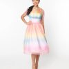 * Unique Vintage Pastel Rainbow Ombre Libby Swing Dress Swing