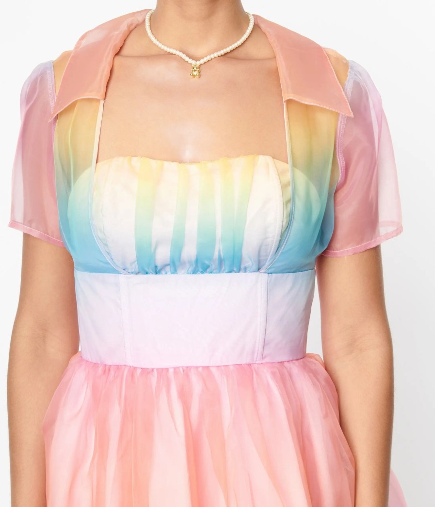 * Unique Vintage Pastel Rainbow Ombre Libby Swing Dress Swing