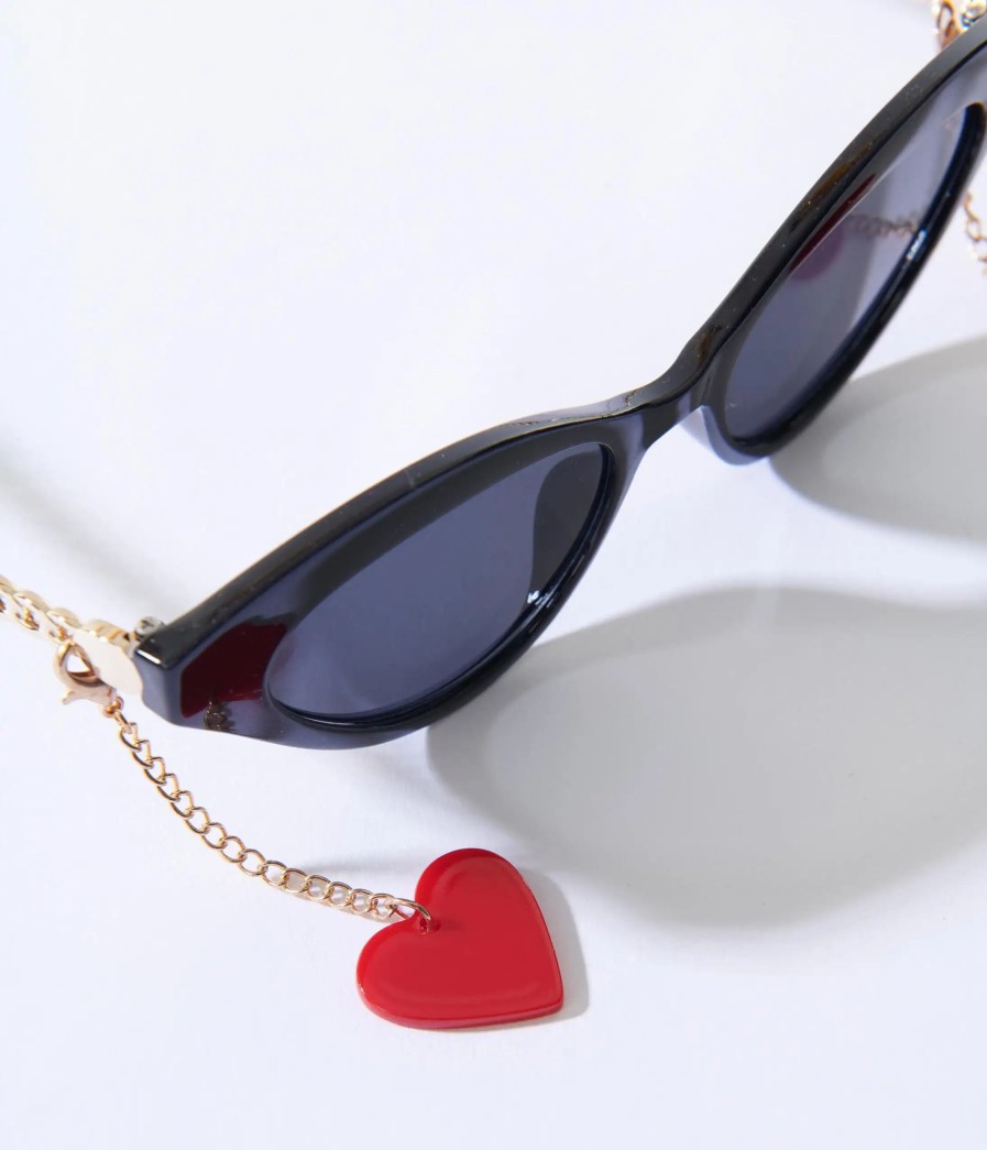 * Lucent Product Inc. Black & Gold Heart Chain Cat Eye Sunglasses Swim Accessories