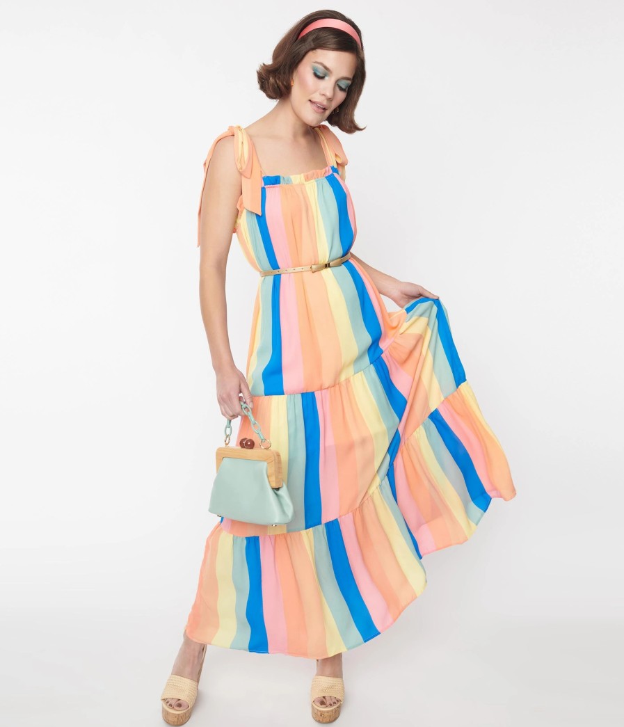 * Andree By Unit Pastel Rainbow Stripe Tiered Maxi Dress Midi & Maxi