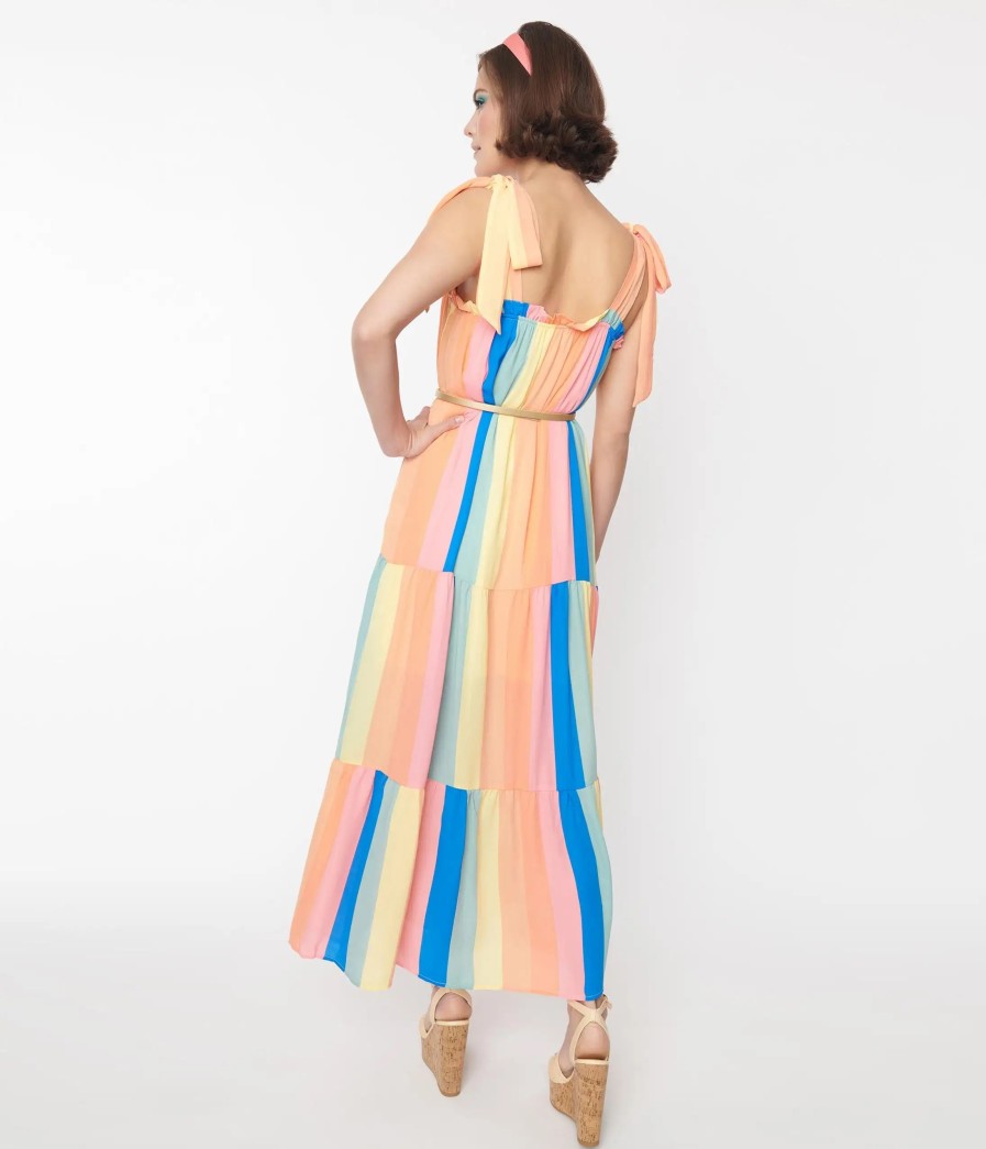 * Andree By Unit Pastel Rainbow Stripe Tiered Maxi Dress Midi & Maxi