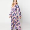 * Unique Vintage Navy & Purple Floral Print Buttercup Maxi Dress Midi & Maxi