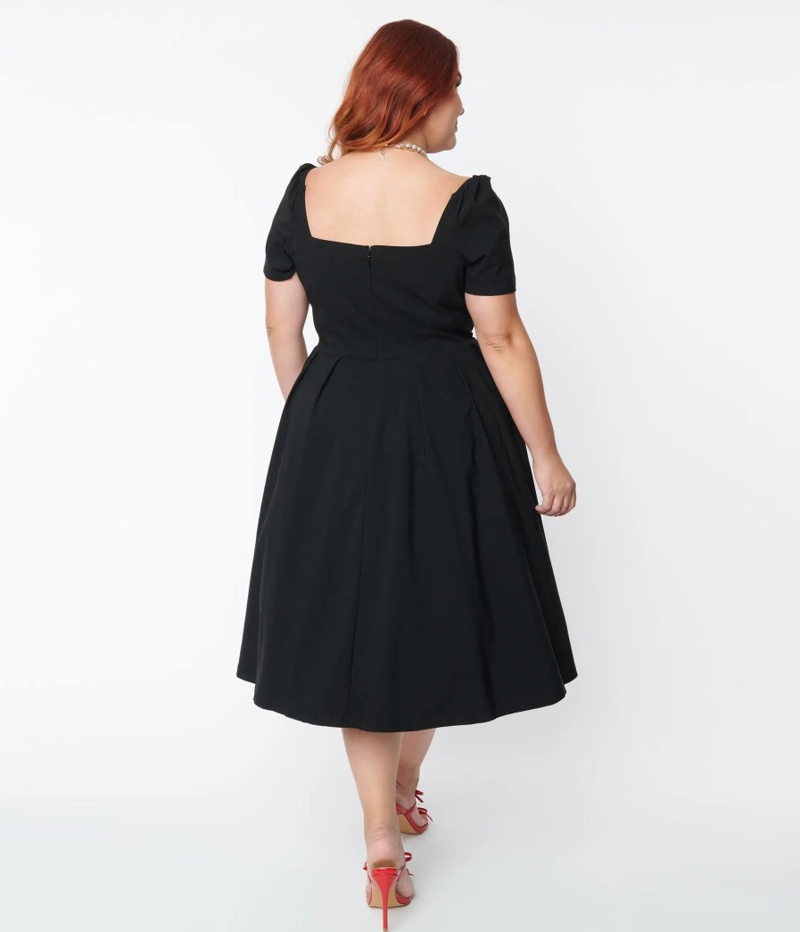 * Unique Vintage Plus Size Black Sweetheart Midge Swing Dress Swing