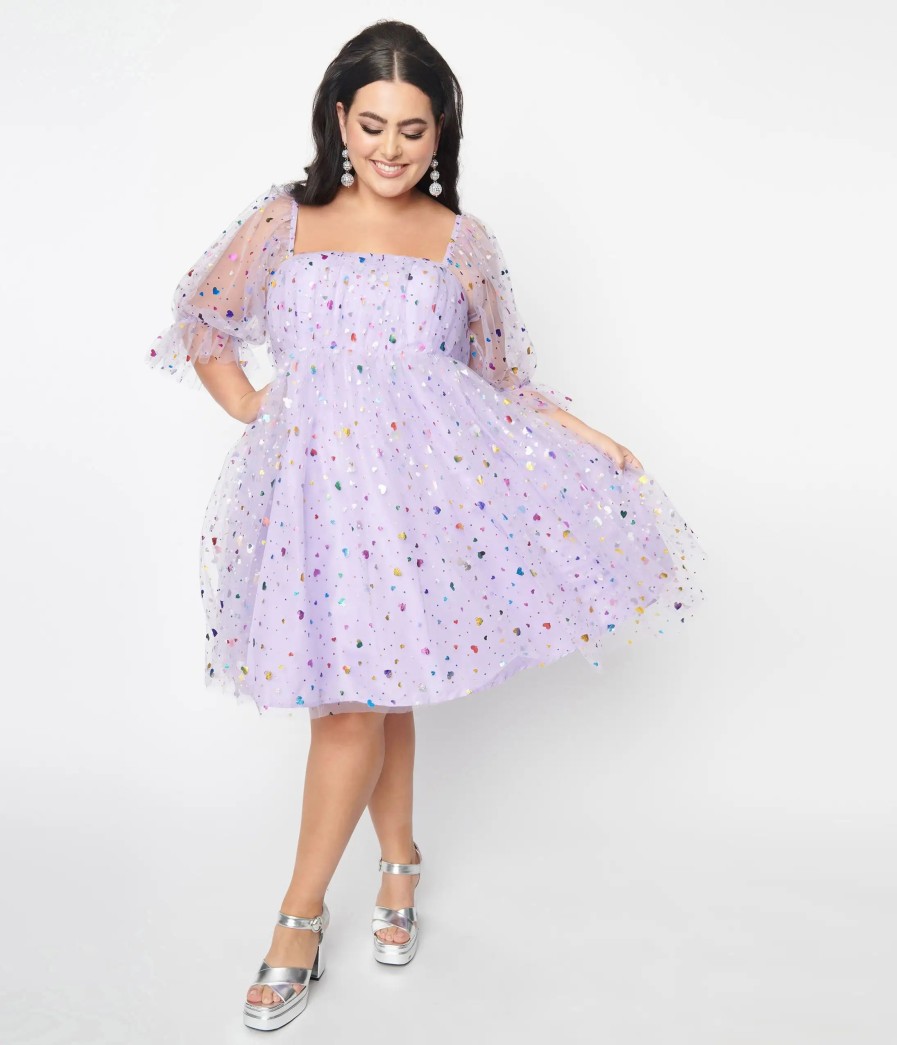 * Smak Parlour Plus Size Purple Confetti Hearts Love Interest Babydoll Dress Fit & Flare