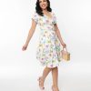 * Unique Vintage White Butterfly Flutter Sleeve Swing Dress Swing