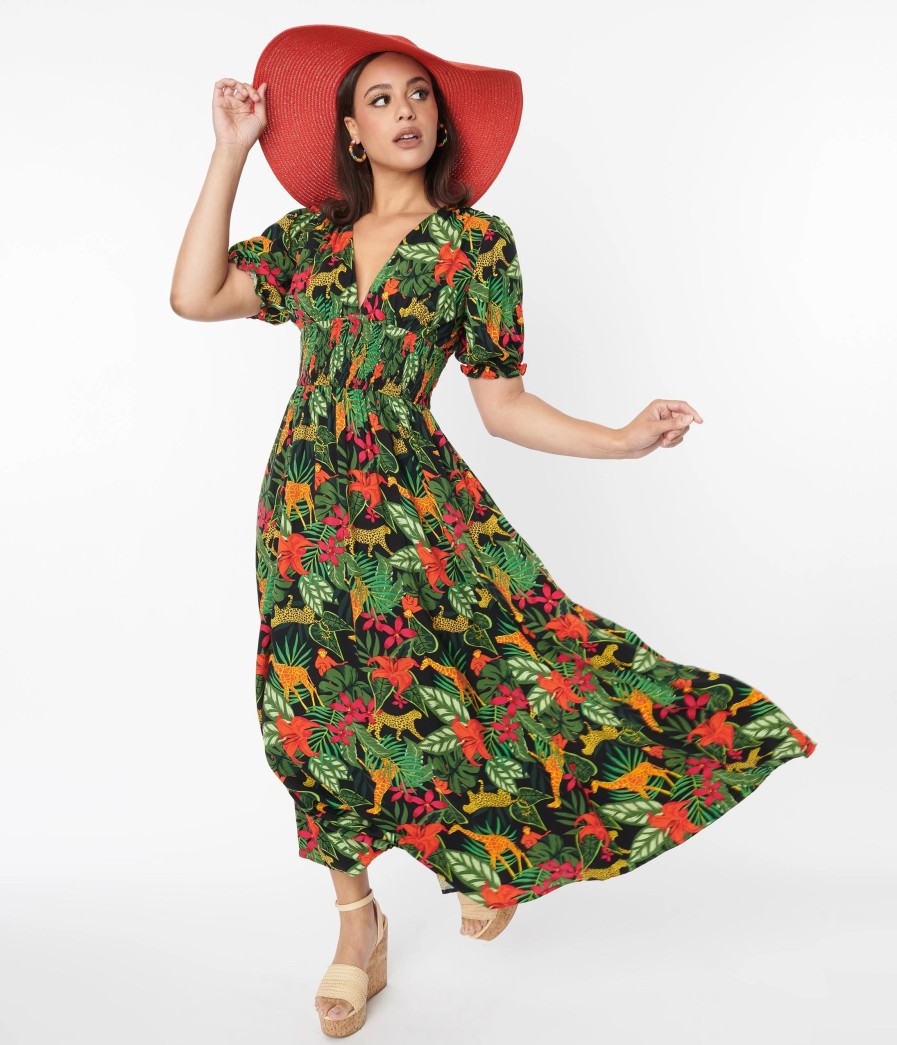 * Collectif Black Tropical Jungle Juliette Maxi Dress Midi & Maxi