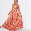 * Smak Parlour Pink & Orange Floral Halter Maxi Dress Midi & Maxi