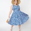 * Sheen Clothing Ltd White & Blue Floral Swing Dress Swing