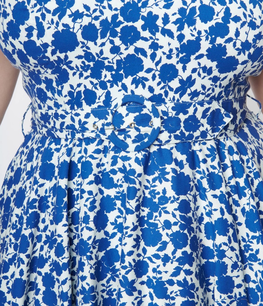 * Sheen Clothing Ltd White & Blue Floral Swing Dress Swing