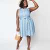 * Unique Vintage Curve Blue & White Striped Heart Buttoned Flare Dress Fit & Flare