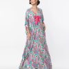 * Unique Vintage Pink & Blue Paisley Print Bow Front Caftan Midi & Maxi