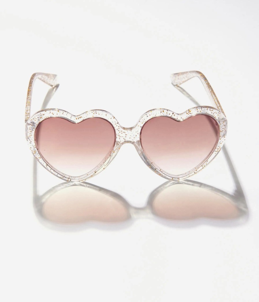 * Aj Morgan Eyewear (B2B Wholesale) Clear Gold Glitter Candy Heart Sunglasses Swim Accessories