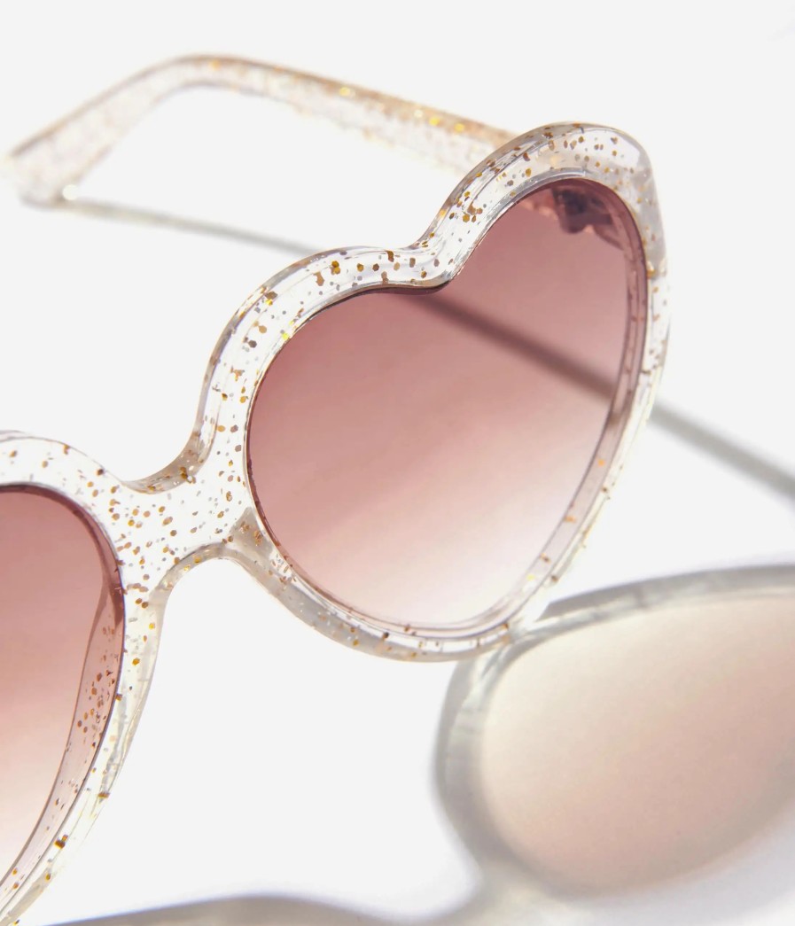 * Aj Morgan Eyewear (B2B Wholesale) Clear Gold Glitter Candy Heart Sunglasses Swim Accessories