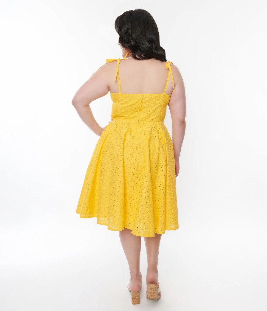 * Sheen Clothing Ltd Yellow Eyelet Swing Sundress Swing