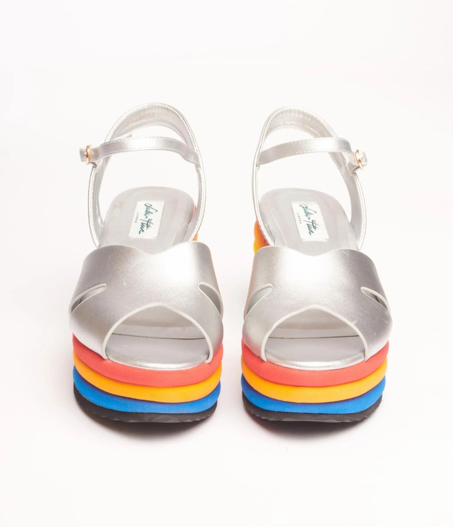 * Collectif Lulu Hun Silver & Rainbow Platform Wedge Sandal Swim Accessories