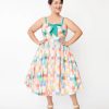 * Unique Vintage Plus Size Pastel Rainbow Checkered Golightly Flare Dress Fit & Flare