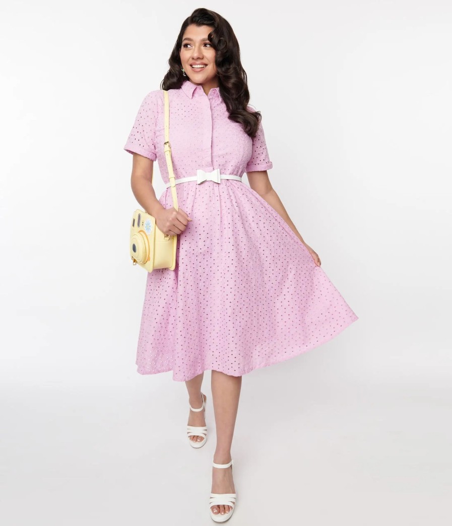 * Sheen Clothing Ltd Lilac Eyelet Harlow Swing Dress Swing