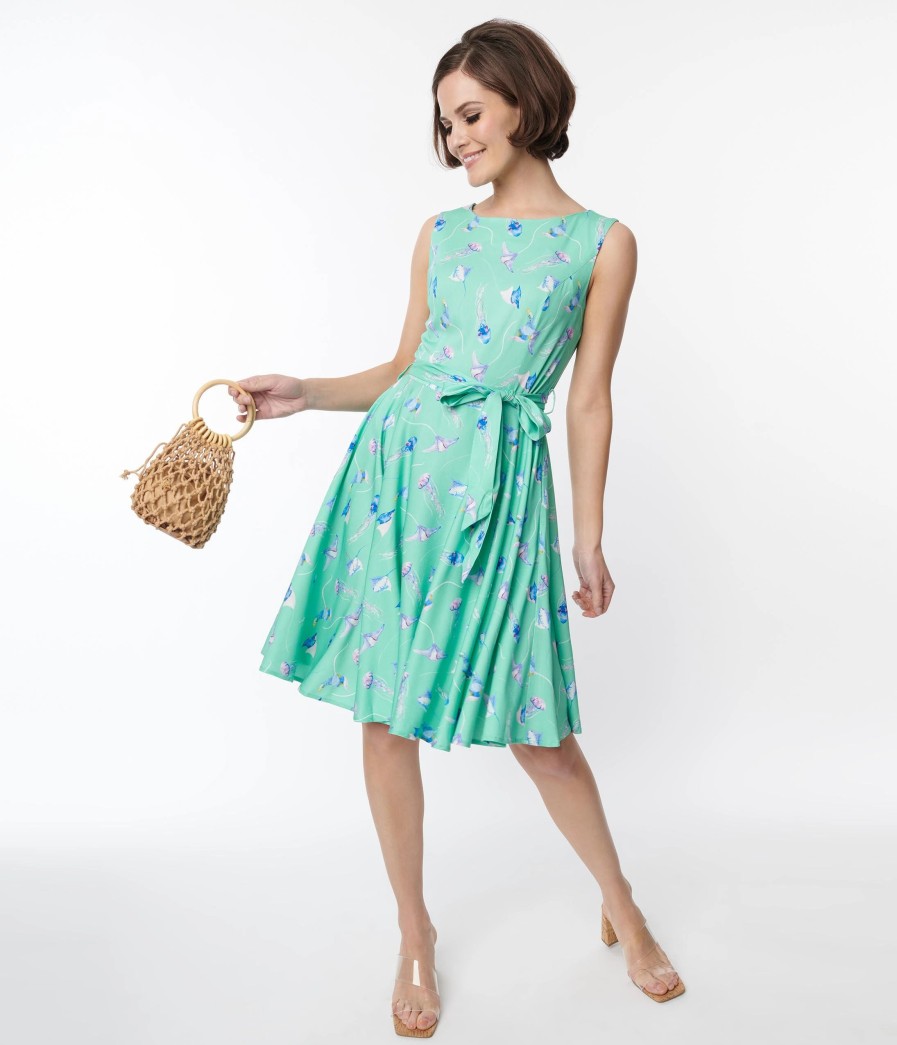 * Miss Lulo, Inc. Teal Jellyfish & Stingray Ruby Flare Dress Swing